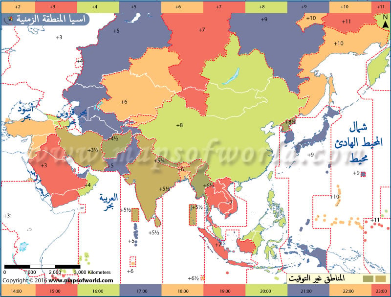 آسيا المنطقة الزمنية خريطة