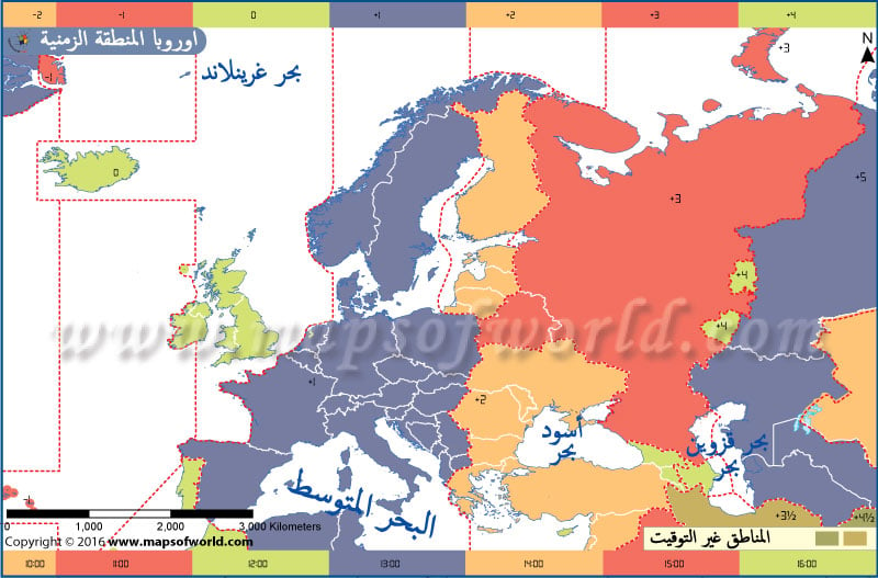 أوروبا المنطقة الزمنية خريطة، التوقيت المحلي الحالي في أوروبا
